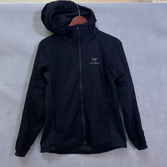 Arc'teryx Jacket Womens Medium Black Atom Hoody Hooded Full Zip Logo Outdoor - Picture 1 of 12